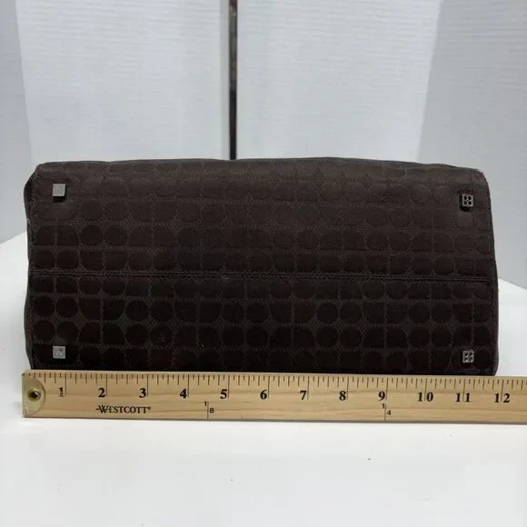 Vintage Kate Spade Brown Canvas Drawstring Bucket Bag Dot Geometric Print - Picture 11 of 13